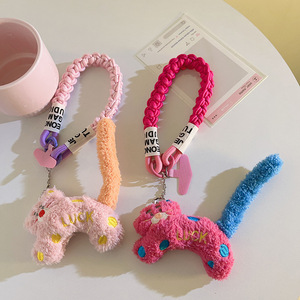 Creative LUCK Plush Cat Eco-friendly Polyester Phone Rope Lanyard Keychain Cute Polka Dot Pendant Toy Bag Charm