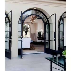 Portes d'entrée en fer forgé cintrées, portes d'entrée extérieures en fer simples et doubles, portes à rupture de pont thermique de 8 pieds - Product Image 5