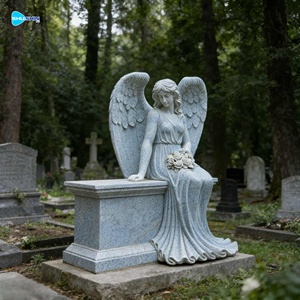 Escultura <span class=keywords><strong>de</strong></span> Ángel <span class=keywords><strong>de</strong></span> Mármol Blanco Hecha a Mano Personalizable, <span class=keywords><strong>Monumento</strong></span> Funerario con Diseño Europeo para Cementerios al Aire Libre - Product Image 1