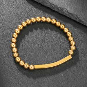Stainless Steel <b>Beaded</b> <b>Bracelet</b> Geometric Design <b>Gold</b> Silver Color Women's Fashion Jewelry Anniversary Gift Lightweight Luxury - Product Image 3