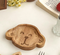 Assiettes en bois en forme de chien en bois de caoutchouc Hot Pot et soucoupes d'assaisonnement pour barbecue Vaisselle en bois créative pour usage domestique