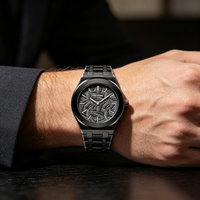 Montre Homme Luxe Rétro Sport Décontractée, Boîtier en Alliage, Bracelet en Acier, Étanche, Mouvement Quartz, Cadran en Forme de Feuille 45mm, Style Rétro pour Hommes