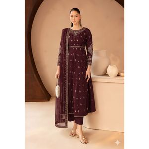 Traje de 3 Piezas sin Coser de Tela Bordada, Colección de Verano, Venta al por Mayor, Trajes de Mujer de Color Sólido Personalizados - Product Image 1