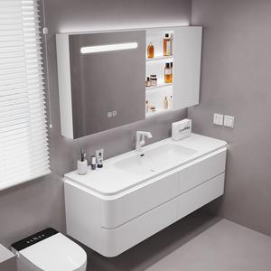 <span class=keywords><strong>Meuble</strong></span>-lavabo mural flottant moderne avec double vasque pour appartement, hôtel, construction <span class=keywords><strong>en</strong></span> contreplaqué, facile à nettoyer - Product Image 5