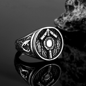 European American Retro Stainless Steel <b>Ring</b> <b>Men</b> Shield Shape Hip Hop Style Personalized Jewelry Gift - Product Image 2