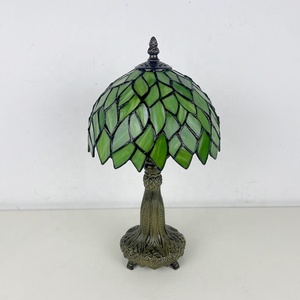 LongHuiJing 8 Inch Tiffany Lamp Stained Glass Bedside Table Lamp Leaf Green Style Reading Table Lamp - Product Image 5