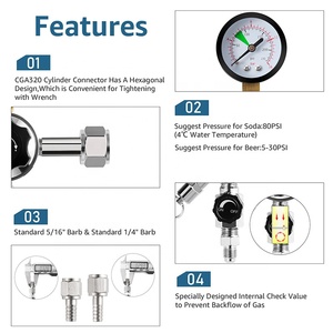 Regulador de <span class=keywords><strong>CO2</strong></span> de Doble Barril CGA320 con Presión de Salida de 0-230 PSI para <span class=keywords><strong>Kegerator</strong></span> con Conexiones Rápidas de Desconexión de 7/16-20 UNF para Cerveza y Refrescos - Product Image 3