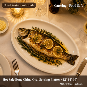 Hot Sale Bone China Oval Serving <strong>Platter</strong> 12" 14" 16" <strong>White</strong> Ceramic for Hotel Restaurant Catering - Product Image 5