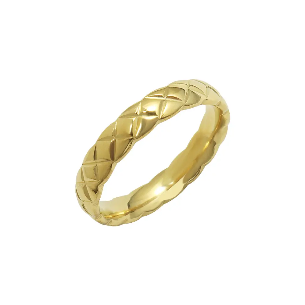 خاتم إصبع مرصع بنمط معين كلاسيكي جديد من MARONEW خاتم فولاذ مقاوم للصدأ مطلي بالذهب عيار 18 قيراط للهدايا