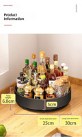 Support de rangement d'épices en acier moderne, rotatif à 360 degrés, à double niveau, sur pied, en bois d'hévéa noir, pour table de cuisine - Vente en gros