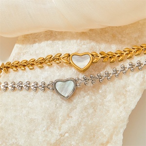 Good Quality Stainless Steel Ear of Wheat Chain Heart Charm Natural <b>Shell</b> Gold Plated Women's <b>Bracelet</b> - Product Image 6