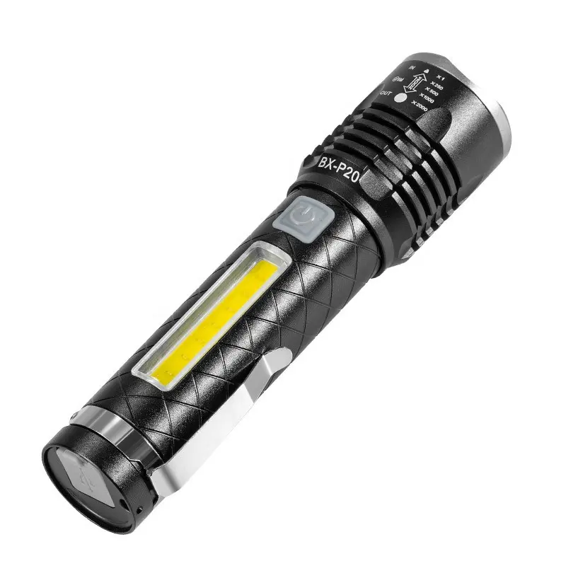 15W Lampu Sorot Super Terang 1500MAh Laser 5050 COB Lampu LED Dapat Diperbesar Tahan Air Berkemah Taktis Senter Obor Jarak Jauh