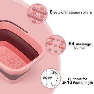 フットバスベイスン折りたたみ式フットソーク浴槽,多機能プラスチック製ハンドル付き,フットタブ (足用)-ピンク - Product Image 4