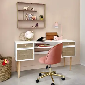 OEM Modern Luxury Office Desk Wood With Rattan Student Desk White Computer Desk For Home Office