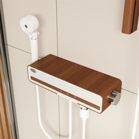 Ensemble de douche vintage sans robinetterie apparente, en cuivre massif, avec pommeau de douche en céramique et noyer, pour petites salles de bain, fixation murale couleur crème