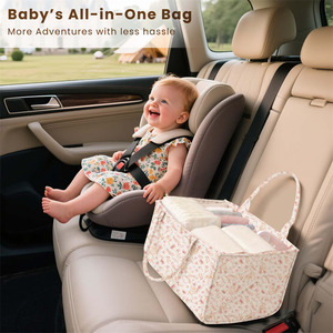 Panier de maternité portable, sac à langer de voyage, organiseur de couches à fleurs, organiseur multifonctionnel pour maman et bébé - Product Image 2