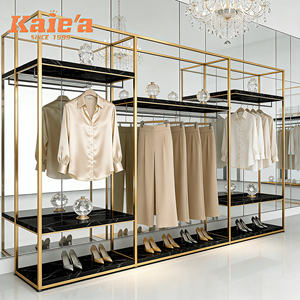 Support d'affichage <span class=keywords><strong>doré</strong></span> pour magasin de vêtements, porte-vêtements en acier inoxydable, boutique de vêtements pour femmes, présentoirs de vêtements, design de boutique de vêtements - Product Image 5