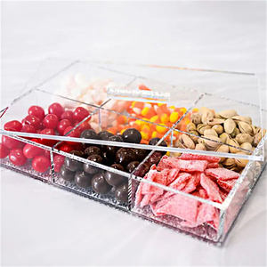 صينية طعام أكريليك ذهبية لامعة مخصصة بـ 6 أقسام مع غطاء، طبق حلوى فضي من اللوسيت للأدوات اليهودية - Product Image 3