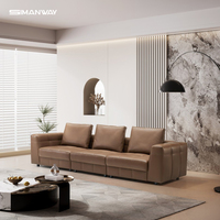 Canapé 3 places moderne modulaire en cuir marron capitonné avec cadre en bois et inclinaison électrique pour appartement et salon