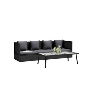 Adjustable Armrest Outdoor Chaise Lounge Patio Bed Rectangular Garden <b>Sofa</b> <b>Set</b> Black UV Resistant PE Rattan High Density Foam - Product Image 1