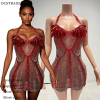 Ocstrade Pronto per la Spedizione - Contattaci Prima dell'Ordine, Abito Aderente Personalizzato con Strass per Feste di Compleanno, Vestito Mini Sexy con Perline e Collo all'Americana per Club