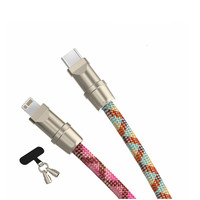 Kabel Pengisi Daya Ponsel Anti-Hilang 2-in-1 Bercahaya dengan Tali, PD60W 6A Pengisian Cepat Tipe-C 2m Paduan Seng Murni IOS