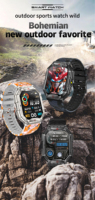 Reloj Deportivo para Exteriores KR82, Pantalla Grande HD, Llamadas por BT, Resistente al Agua 1ATM, con Linterna, Brújula, Monitoreo de Salud, Reloj Inteligente para Hombre