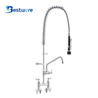 Robinet de cuisine professionnel classique à double poignée en acier inoxydable pour lavabo industriel avec douchettes extractibles