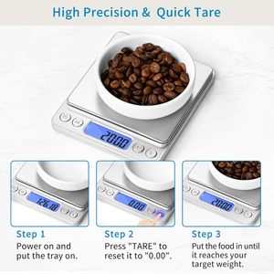 0.1g 1kg/<b>2kg</b>/3kg/500g Personal Mini Kitchen Scale LCD Display Battery Powered ABS/Stainless Steel 12-Month Warranty Scale Tray - Product Image 3
