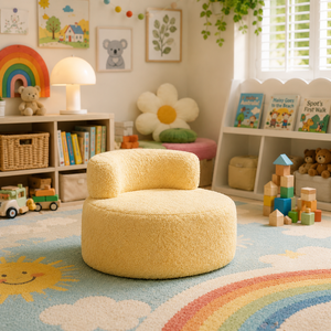 Kids Round Curved Sofa Set White Boucle Fabric Semi-circular <strong>Couch</strong> for Children Living Area - Product Image 5