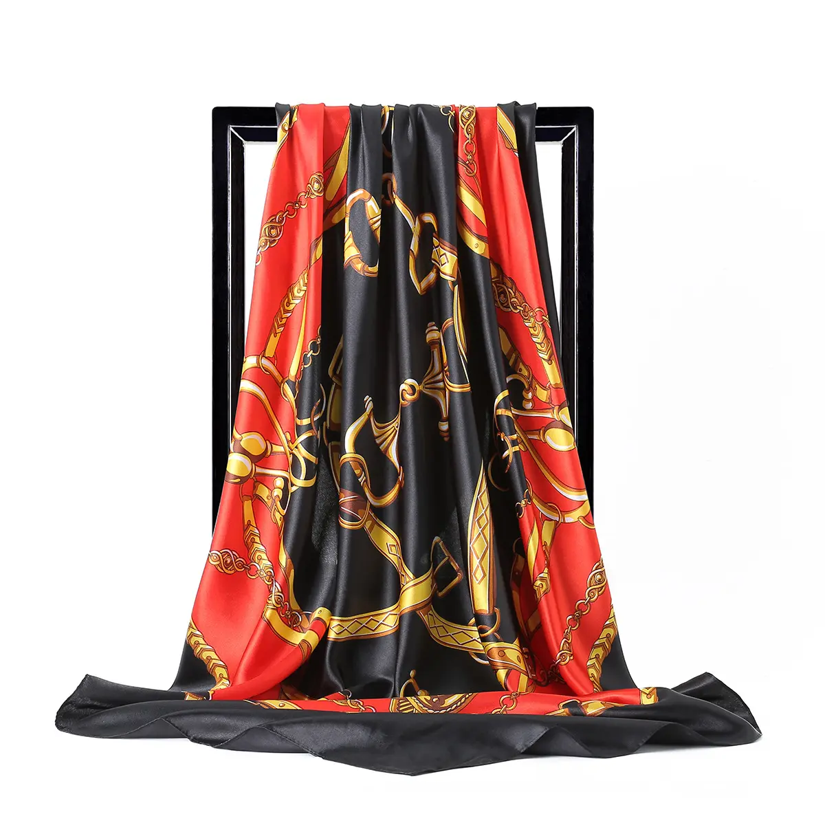 Foulard de tête en Satin imprimé carré 90, pour femme, en sergé de soie de chine, tendance