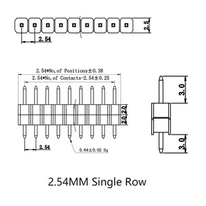 หัวเข็มตัวผู้2.54ขาตรงแนวตั้ง Dip 7หมุดแถวเดียว2.54มม. หัวเข็มชายสำหรับ PCB