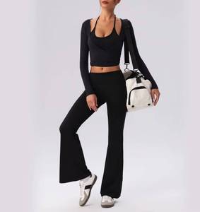 Wholesale Wrap-Style <b>Long</b> <b>Sleeve</b> Women's Yoga Set Tie-Up <b>Top</b> Breathable Four-Way Stretch Sportswear High-Waist Fitness Wear - Product Image 3