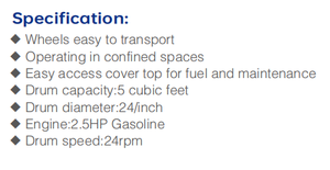 Mezcladora de Concreto Portátil Profesional, Motor de <span class=keywords><strong>Gasolina</strong></span> de 2.5 HP, Capacidad de 5 Pies Cúbicos, Suministro de Agua Manual, Fácil Mantenimiento, 1 Año de Garantía XH - Product Image 6