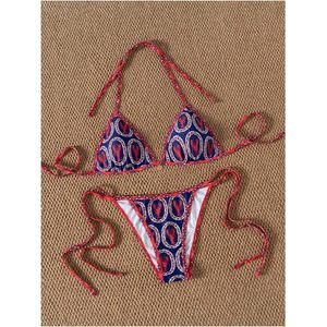 Ensemble bikini bohème 2 pièces pour femme FOXA, col halter, noué sur le côté, string, vêtements de plage, imprimé numérique, spandex, polyester extensible - Product Image 5
