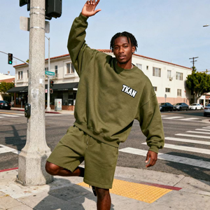 TKAN292 Design Brand Logo Print Embroidery 2 Piece Shorts Set Sweatsuit Tracksuit Men Mockneck Streetwear Oversized Hoodie - Product Image 3