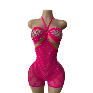 Conjunto de Ropa Sexy con Cuello Halter y Diamantes, para Fiesta de Carnaval, Ropa de Bailarina Exótica, Atuendo de Stripper, Ropa de Actuación - Product Image 5