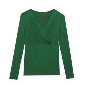 T-Shirt con strass a caldo a maniche lunghe con nuovo collo a V e scollo a maglia larga in pile moda camicia a fondo sottile moda - Product Image 5