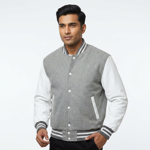 Customized Chenille Embroidery New Varsity Letterman Baseball <b>Jacket</b> Custom Wool and Leather <b>Grey</b> Baseball Varsity <b>Jackets</b> - Product Image 1