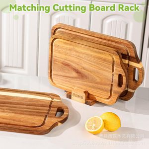Tabla de cortar de madera de doble cara con ranura para preparación de alimentos en la cocina, forma rectangular, uso doméstico - Product Image 2