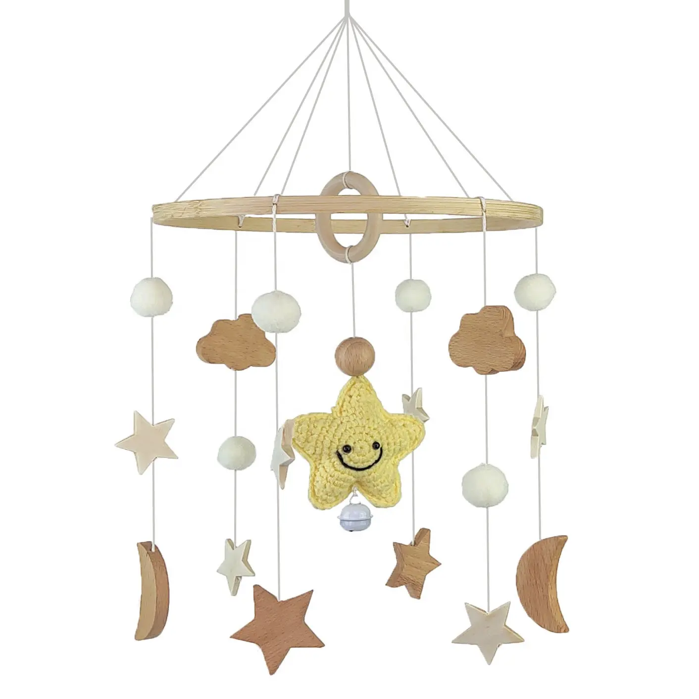 Baby shower regalo cama campana fieltro hecho a mano juguetes colgantes decoración para cuna fieltro bebé móvil estrella de madera bebé cuna juguetes móviles