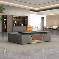 Bureau de direction en bois, mobilier de bureau modulaire, bureau de direction au design moderne, plateau de table en bois de noyer gris, ensemble bureau et chaise de bureau