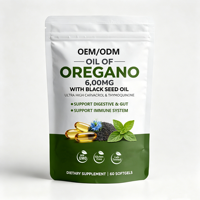 OEM 60 Cápsulas Blandas de Aceite de Orégano con Aceite de Semilla Negra, Suplemento Herbal Natural para Apoyar la Digestión y la Salud Intestinal