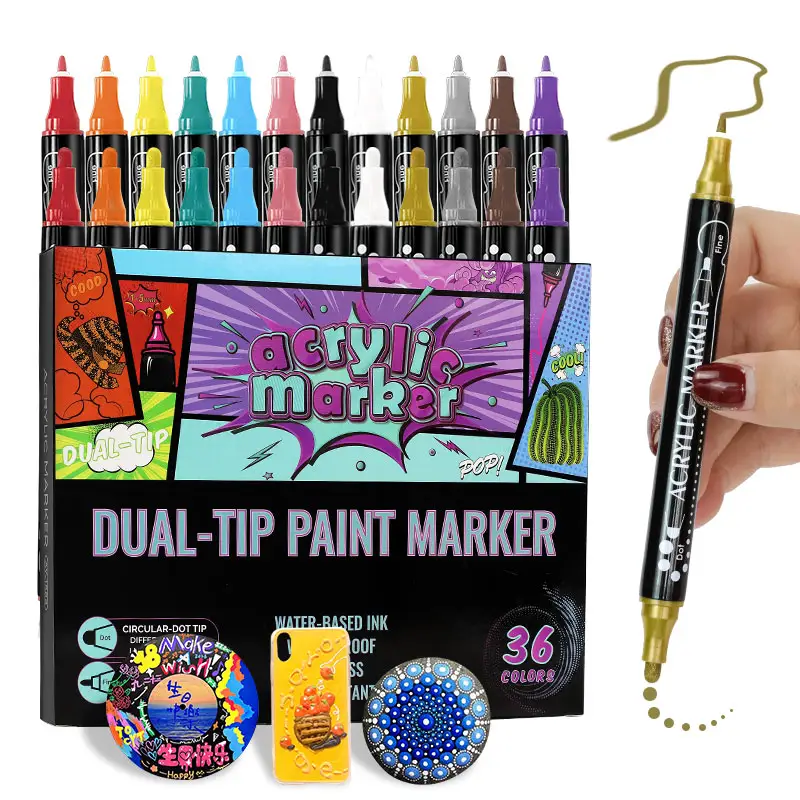 Premium Set Van 36 Acrylverf Markers Dual Tip Waterdicht Voor Diy Art Canvas Metaal Keramiek