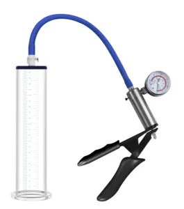 Male enlargement Enhancement with Gauge with Acrylic Cylinder 2.5"*9" Silicone Handle Brass Pistol Grip Penis Vaccum Pump