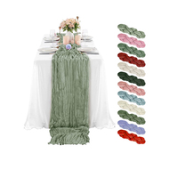 Chemin de table en gaze de coton 100 % polyester vert sauge, motif botanique, vert doux et discret, pour réception de mariage champêtre