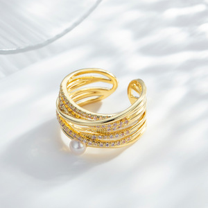 MUYU <b>Open</b> <b>Ring</b> Cross Shape Gold Tone Minimalist Fashion <b>Ring</b> For Party Jewelry - Product Image 2