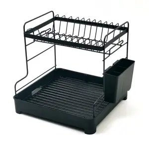 Mini Metal Dish Rack With Cup Holder And Plate Rack Kitchen Double Layer Dishware Storage Rack With Drain Tray