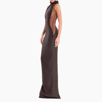 Nouvelle Robe de Haute Qualité pour Femme, Col Halter, en Corde Tressée Couleur Café, Sans Manches, Fendue, Style Élégant