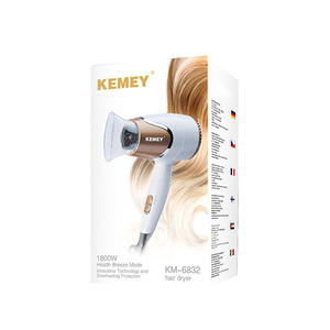Kemey KM-6832 Foldable <b>Hair</b> <b>Dryer</b> 1800W With Concentrator And Diffuser Nozzle For Home And Salon Use - Product Image 1